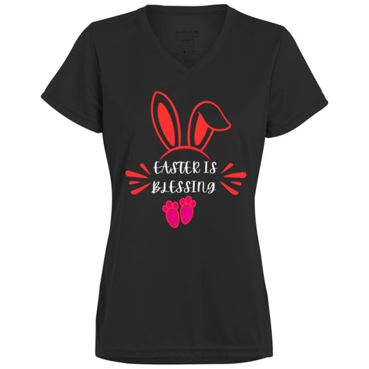 Ladies’ Moisture-Wicking V-Neck Tee 1790 ,EASTER T-SHIRT